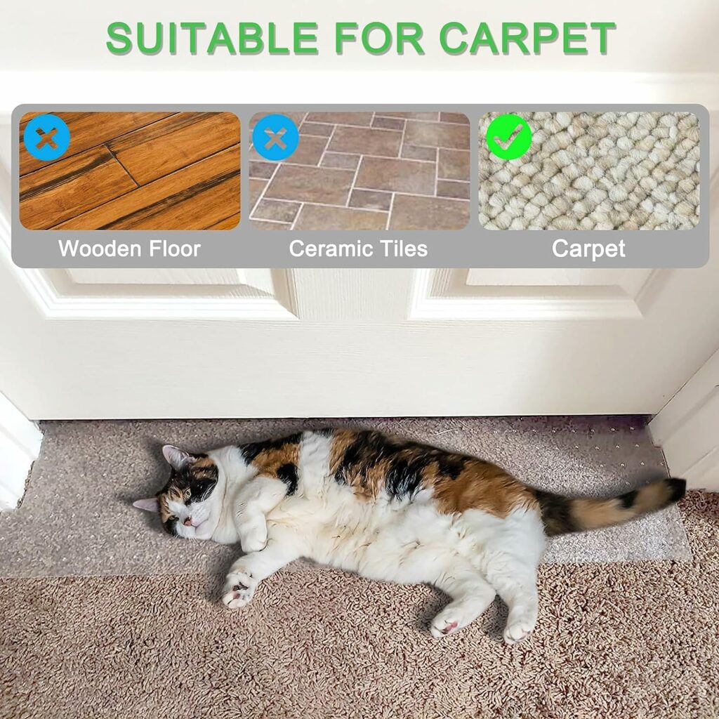 BiirBlue 3.6ft Carpet Protector for Pets, Cat Carpet Protector for Doorway, Anti Scratch Under Door Cat Scratch Protector Mat, Easy to Cut and Clean Plastic Carpet Scratch Stopper