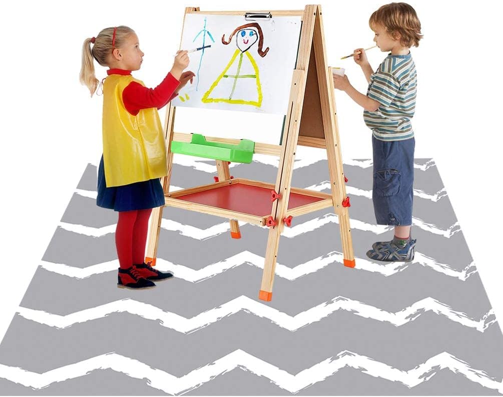 Large Splat Mat for Under High Chair/Arts/Crafts, WOMUMON Washable, Waterproof, Non Slip, Portable Floor Protector for Baby, Kids, Durable Spill, Splash Mat for Pet (Chevron)