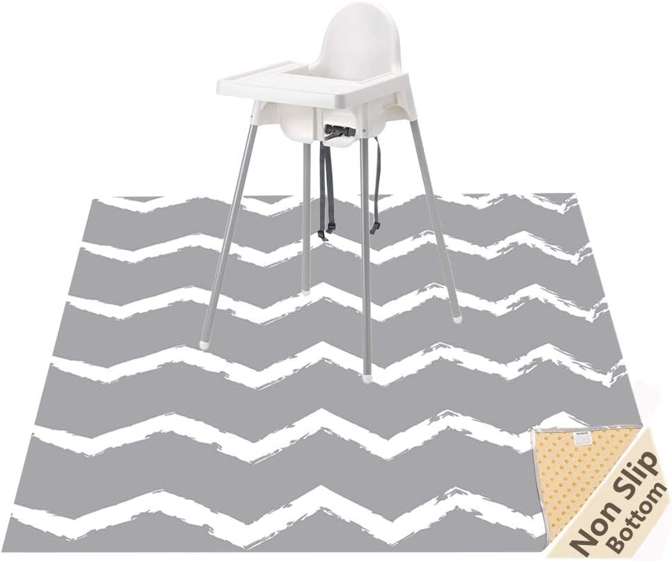 Large Splat Mat for Under High Chair/Arts/Crafts, WOMUMON Washable, Waterproof, Non Slip, Portable Floor Protector for Baby, Kids, Durable Spill, Splash Mat for Pet (Chevron)
