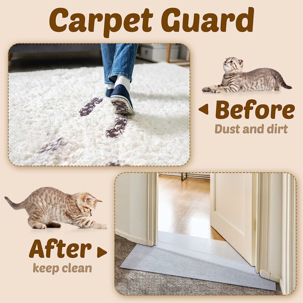 Woanger 19.7ft Cat Carpet Protector for Pets Doorway Heavy Duty Plastic Pets Scratch Stopper Non Slip Easy to Cut Clear Floor Runner Prevent Carpets Rugs from Scratching Tearing Wearing at Doorway