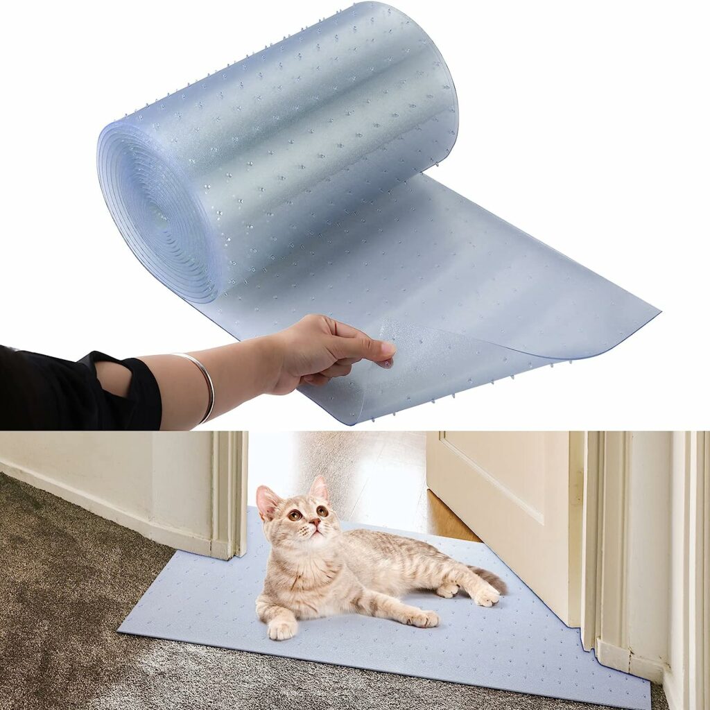 Woanger 19.7ft Cat Carpet Protector for Pets Doorway Heavy Duty Plastic Pets Scratch Stopper Non Slip Easy to Cut Clear Floor Runner Prevent Carpets Rugs from Scratching Tearing Wearing at Doorway