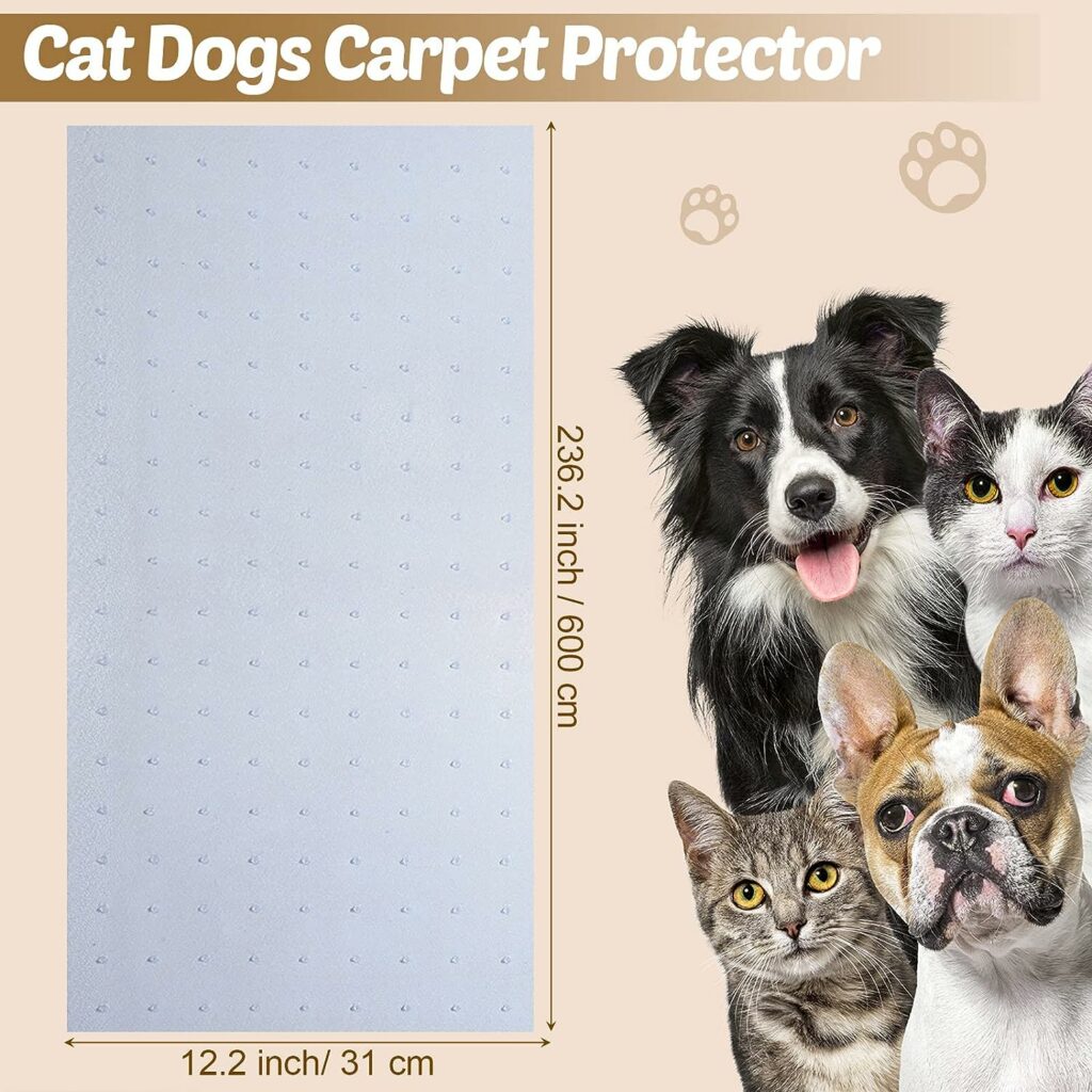 Woanger 19.7ft Cat Carpet Protector for Pets Doorway Heavy Duty Plastic Pets Scratch Stopper Non Slip Easy to Cut Clear Floor Runner Prevent Carpets Rugs from Scratching Tearing Wearing at Doorway