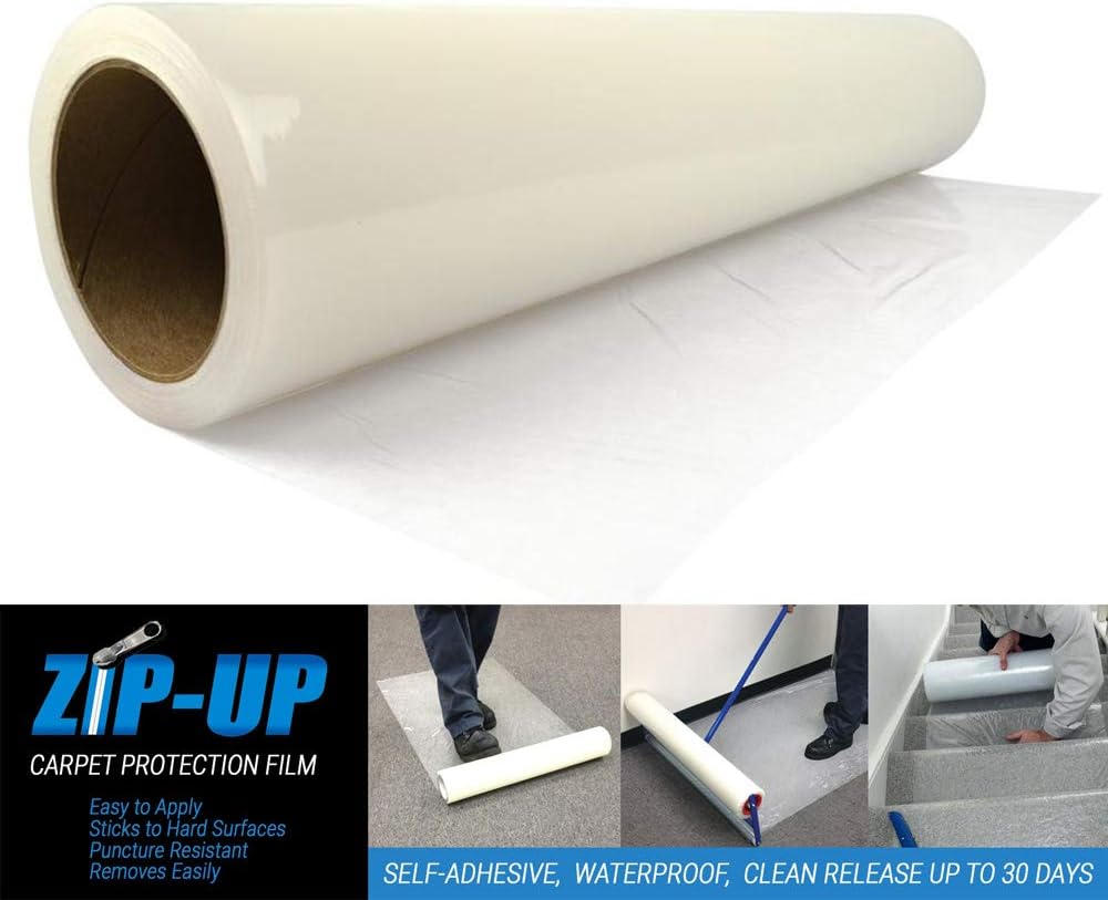 ZIP-UP Products Carpet Protection Film - 24 x 50 Floor and Surface Shield with Self Adhesive Backing  Easy Installation - CPF2450